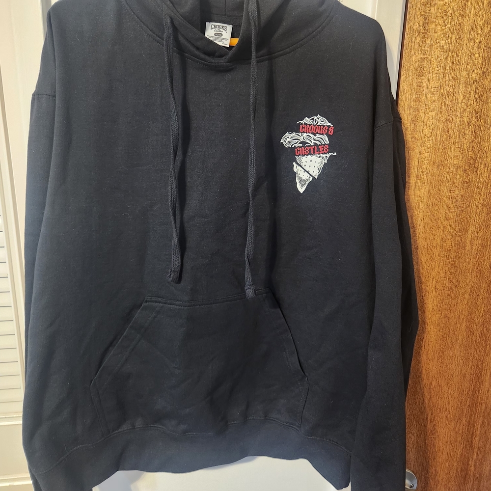 Crooks & Castles Black Hoodie with Red and White Graphic